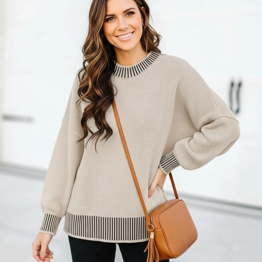 Women's Beige Striped Sweater New With Out Tag. Size S